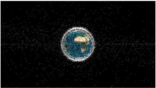 Illustrative CG image of space debris flying around the earth