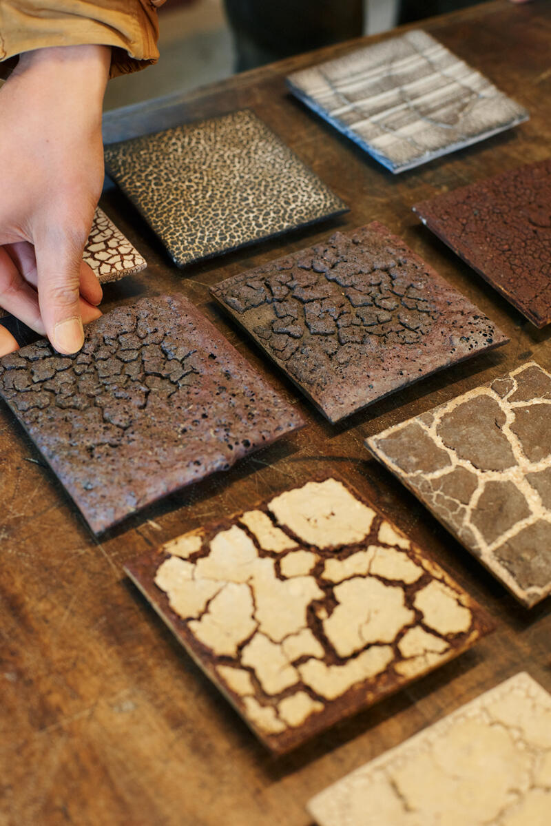 Various samples of fired ceramic clay