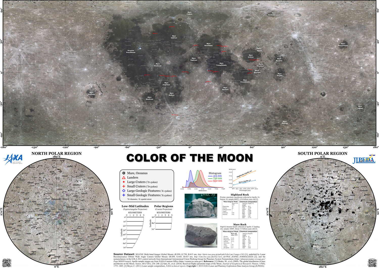Composite color map of the Moon using three wavelength bands