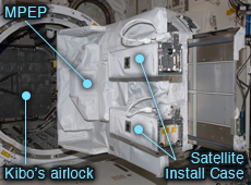 J-SSOD system installed on the slide table inside Kibo&rsquo;s airlock (courtesy: JAXA/NASA)