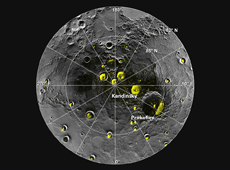 Mercury&rsquo;s pole imaged by MESSENGER. There is a possibility of the existence of a lot of ice. (courtesy: NASA/Johns Hopkins University Applied Physics Laboratory/Carnegie Institution of Washington/National Astronomy and Ionosphere Center, Arecibo Observatory)
