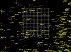 Monitoring screen for space debris observed from Earth (viewing angle ± 10°)