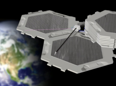 Artist’s rendition of REX-J building a solar power satellite