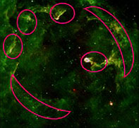 The regions where a star was born, or is about to be born