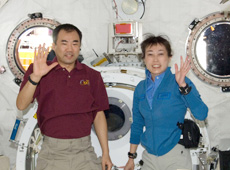 Astronauts Soichi Noguchi (left) and Naoko Yamazaki (right) on the ISS (courtesy: NASA)