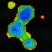AX J2019+1127 observed by the Chandra X-ray Observatory. These lights turned out to be not a galaxy cluster but several small celestial objects twinkling individually. (courtesy: Chartas et al. (2001) The Astrophysical Journal 550, L163)