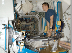 Astronaut Wakata working out (Courtesy of NASA)