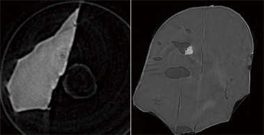 Particles with sharp edges (left) and rounded edges (right). (Courtesy of Osaka University and JAXA)