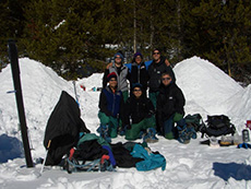 Trainees at the National Outdoor Leadership School in the mountains of Washington state. Wakata is in the middle of the front row.