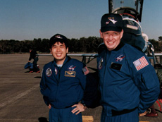 Astronaut Brian Duffy at the Kennedy Space Center prior to his first flight (courtesy: NASA)