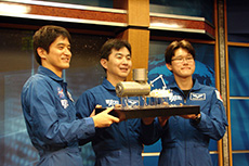 Three new JAXA astronauts. From left: Takuya Onishi, Kimiya Yui, and Norishige Kanai.
