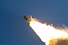 Space Shuttle Discovery launching in May 2008, with Kibo’s Pressurized Module on board (courtesy: NASA)