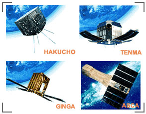 Japanese X-ray satellites HAKUCHO, TENMA, GINGA, ASCA Illustration