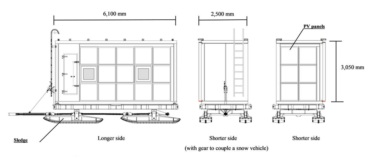 Elevational views of Antarctica mobile station unit
