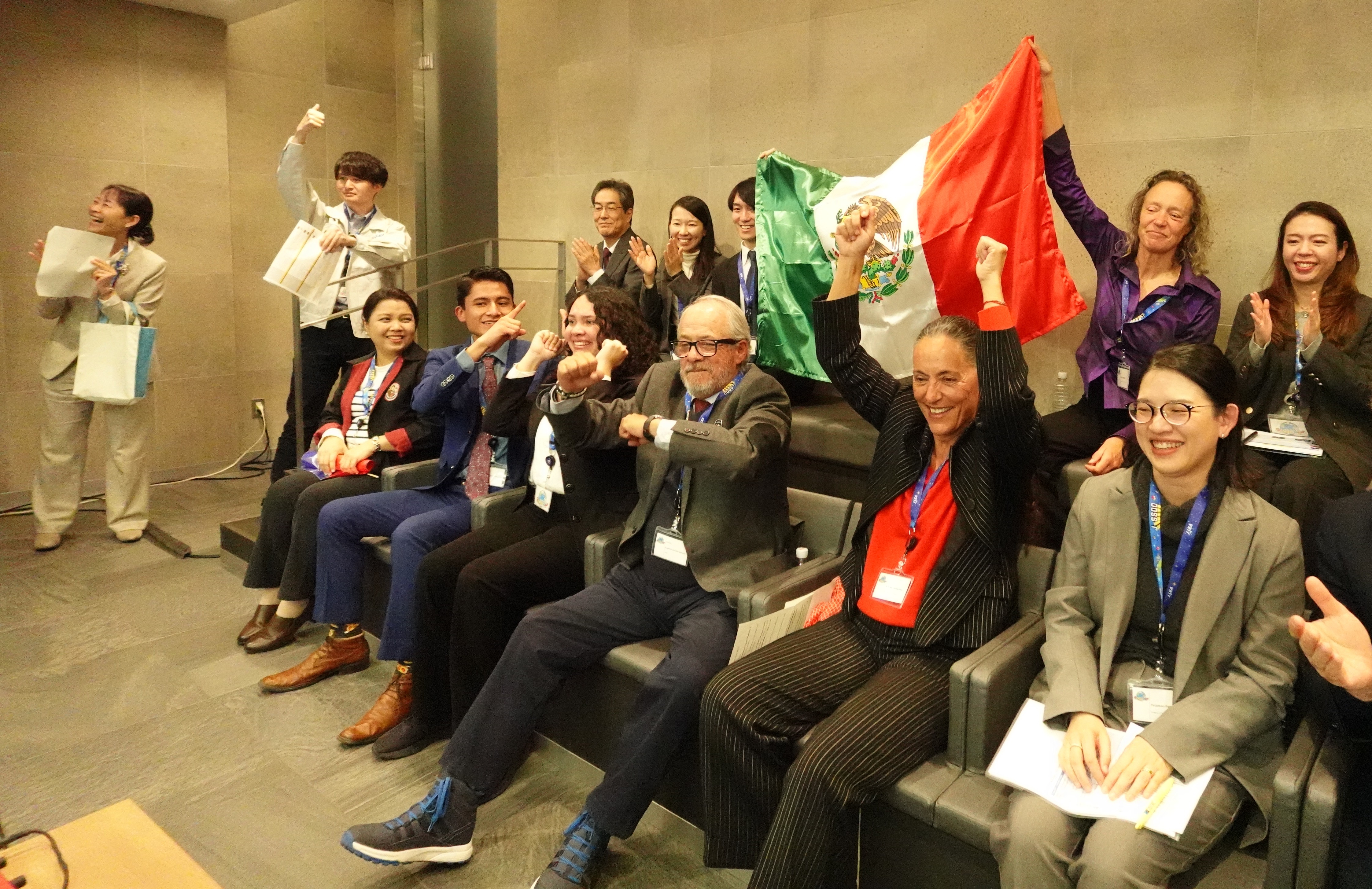 H.E. Ms. Melba Pría, Ambassador of Mexico to Japan and UPAEP satellite development team at Tsukuba Space Center