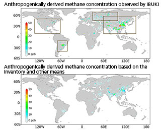 IBUKI methane observation data: close correlation between methane concentration and human activity